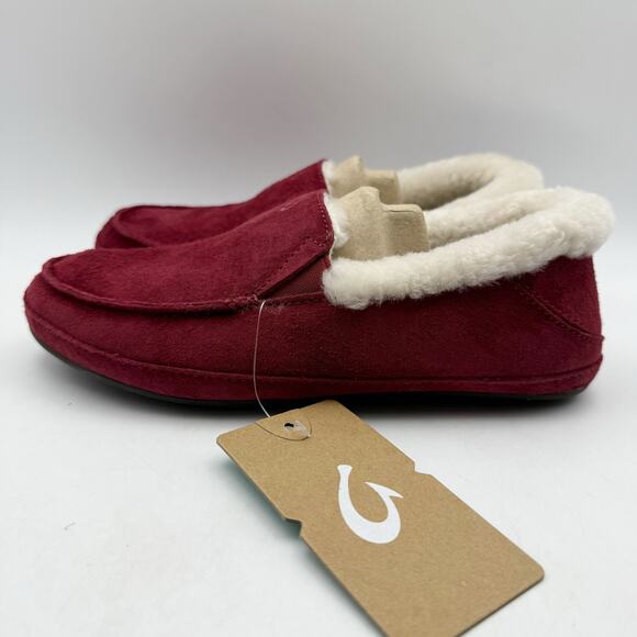 OluKai Womens Ku'Una Slippers US 6 EU 36 Red Lilikoi Leather Shearling NIB - Picture 8 of 12